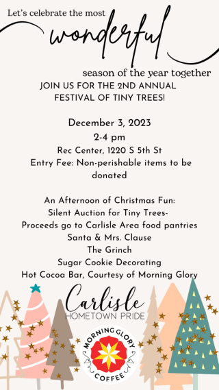 Festival of Tiny Trees Information- December 3rd, 2-4 pm- Fundraiser for Carlisle Area Food Pantries, Christmas Activities